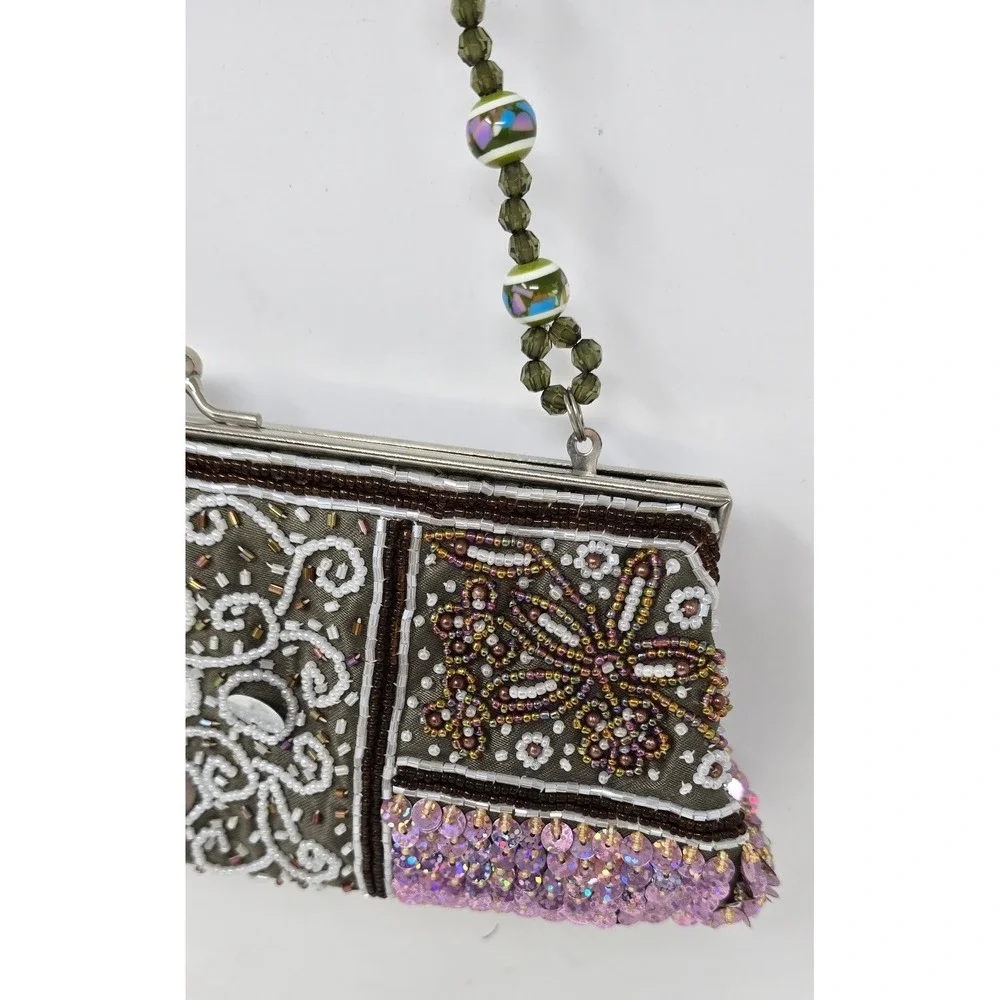 Y2K Vtg beaded sequin mirror clutch women evening bag club wear festival retro